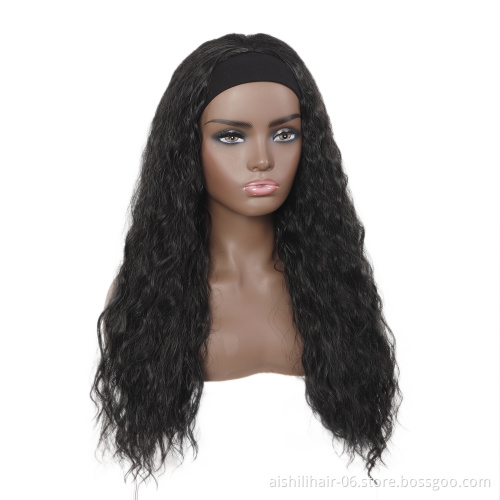 Wholesale  heat resistant black long water wave headband wigs 20inch afro headband wigs for black women